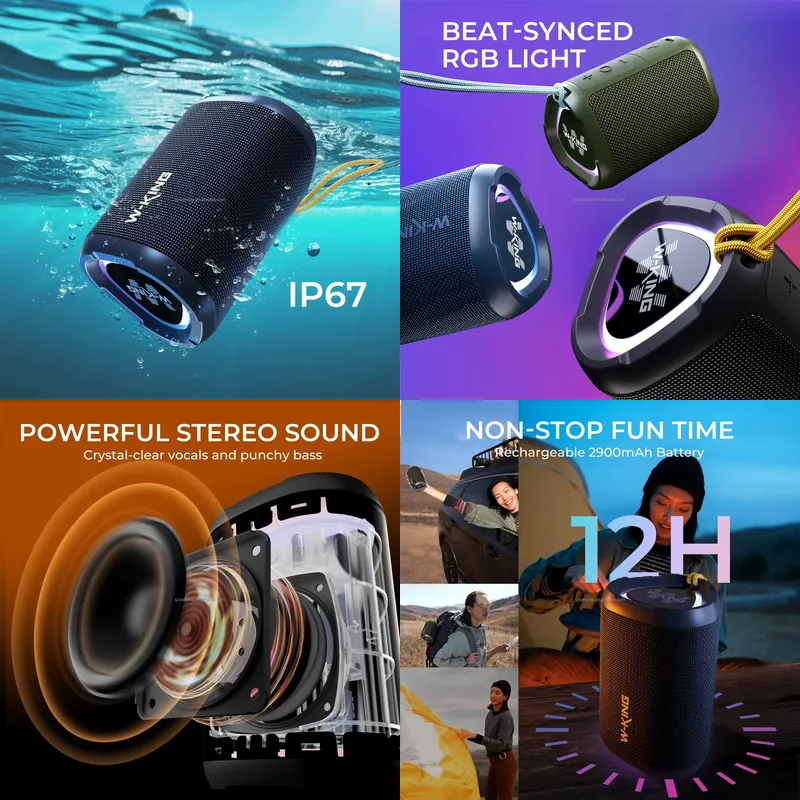Bluetooth Speaker Waterproof - Altoparlante Bluetooth Wireless W-KING D110 RGB